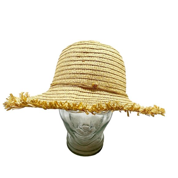 Tan Raw Edge Wide Brim Sun Hat OS - Picture 2 of 15